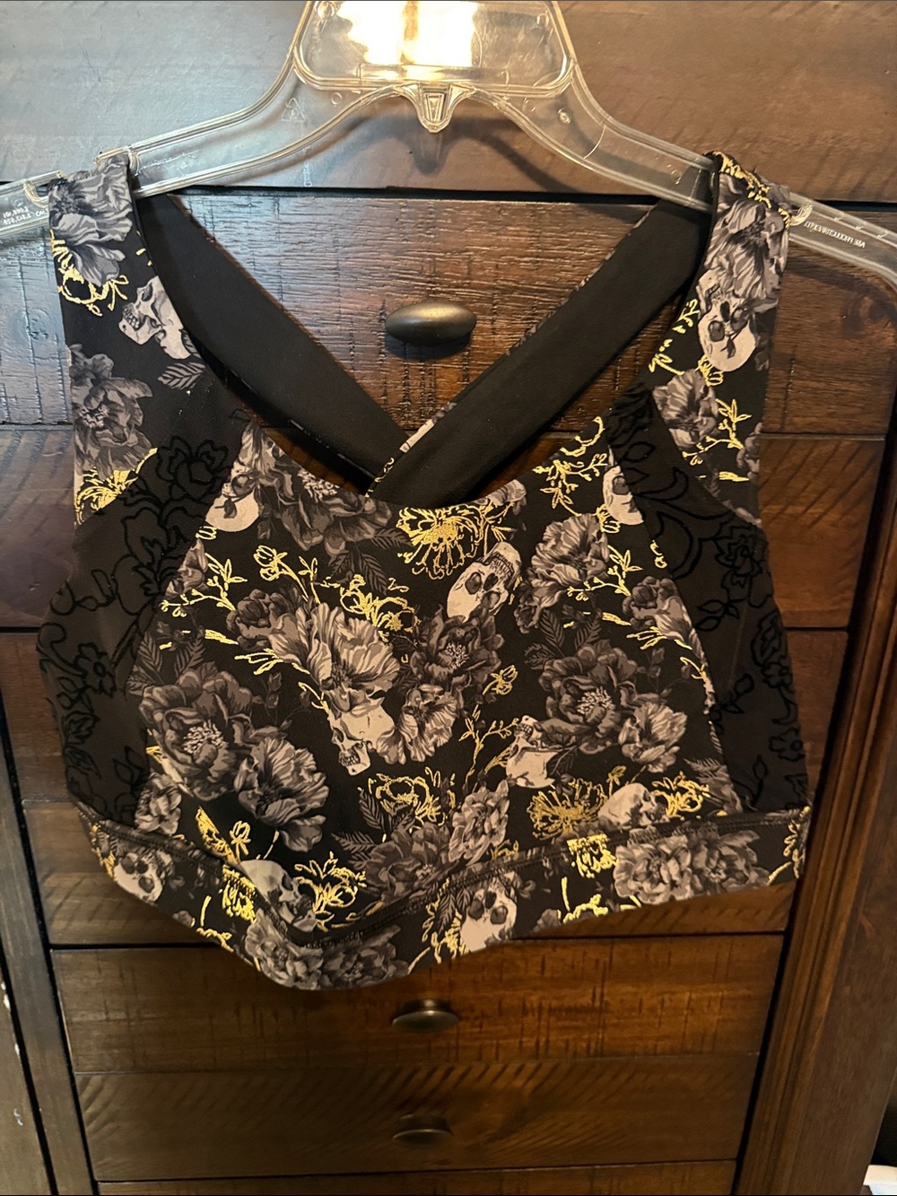 torrid Black Floral & Gols Skull Print Sports Bra